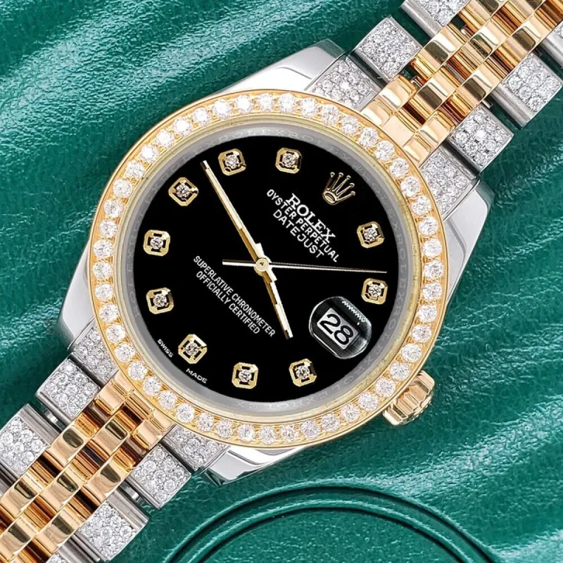 Rolex Datejust 31mm 2-Tone Watch 3.56ct Diamond Black Dial/Bezel/Bracelet TFJ-142507990 sold by Ruumur