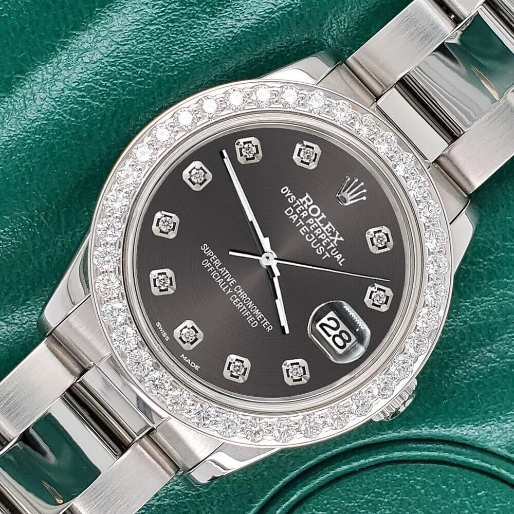 Rolex Datejust Midsize 31mm 1.52ct Bezel/Rhodium Gray Diamond Dial Oyster Watch TFJ-142507885 sold by Ruumur