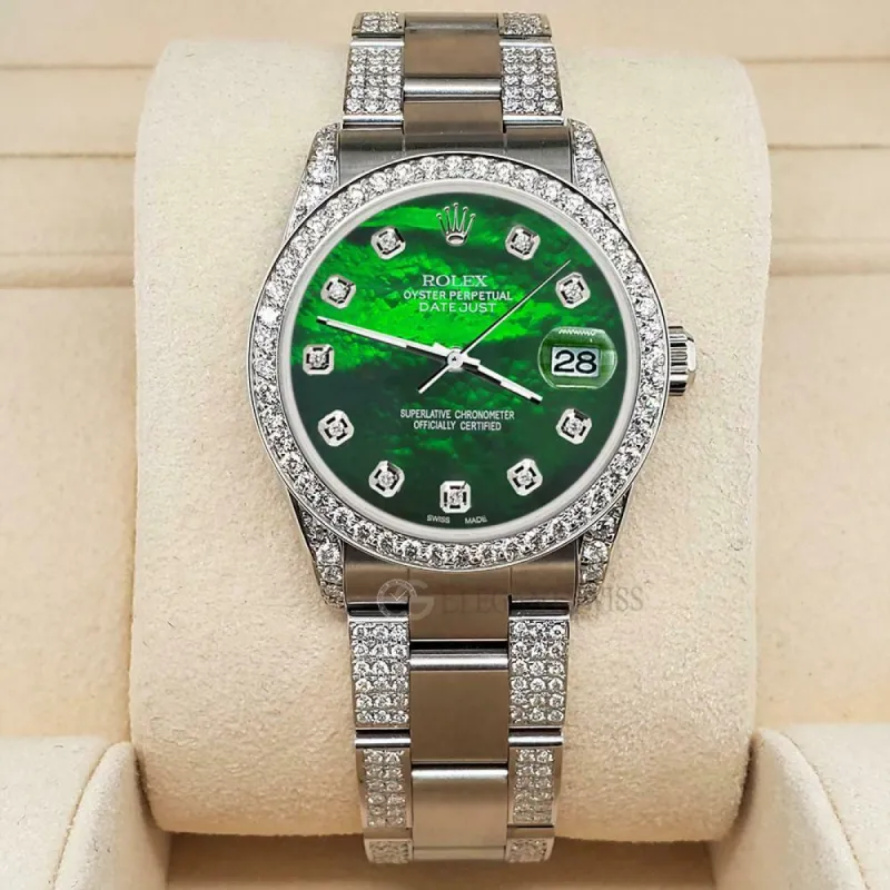 Rolex Datejust 31mm 3.5ct Diamond Bezel/Lugs/Bracelet/Green MOP Dial Steel Watch TFJ-142508821 made by Ruumur