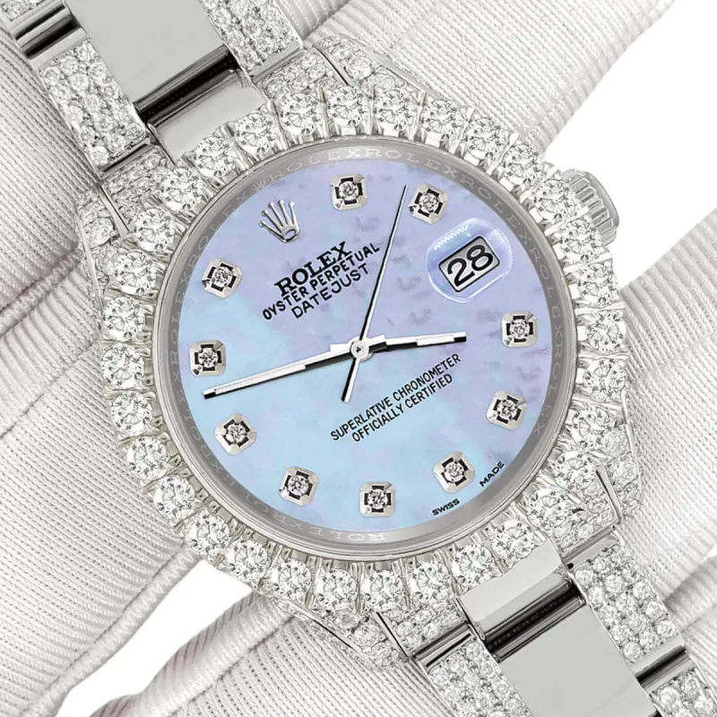Rolex Datejust 31mm Pave 7.2ct Iced Diamond Purple MOP Watch  TFJ-142508415 sold by Ruumur