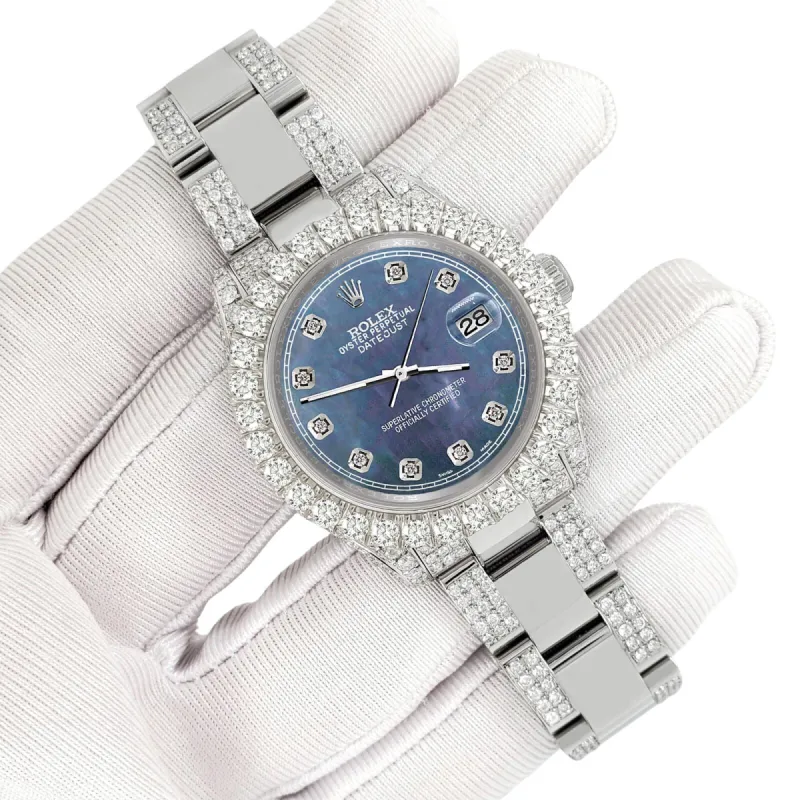 Rolex Datejust 31mm Pave 7.2ct Iced Diamond Black Pearl Track Watch  TFJ-142508410 sold by Ruumur