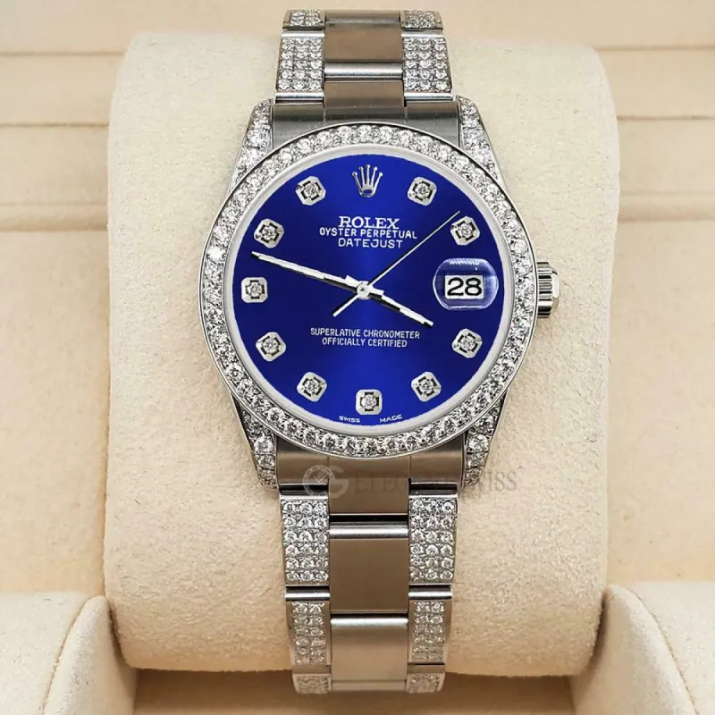 Rolex Datejust 31mm 3.5ct Diamond Bezel/Lugs/Bracelet/Navy Blue Dial Steel Watch TFJ-142508817 sold by Ruumur