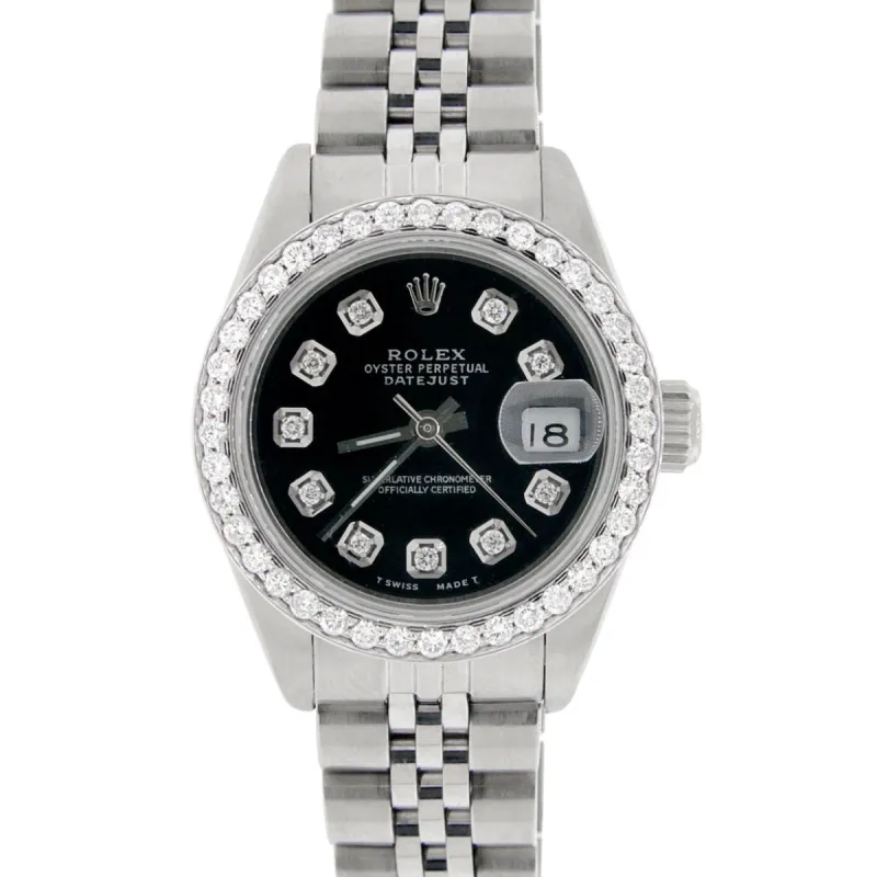 Rolex Datejust Ladies 26mm Diamond Bezel/Black Dial Jubilee Steel Watch TFJ-142508034 sold by Ruumur