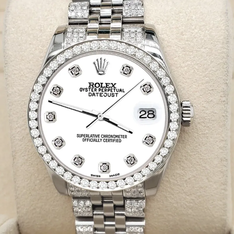 Rolex Datejust Midsize 31mm 3.30ct Diamond Bezel/Bracelet/White Dial Watch TFJ-142508211 sold by Ruumur