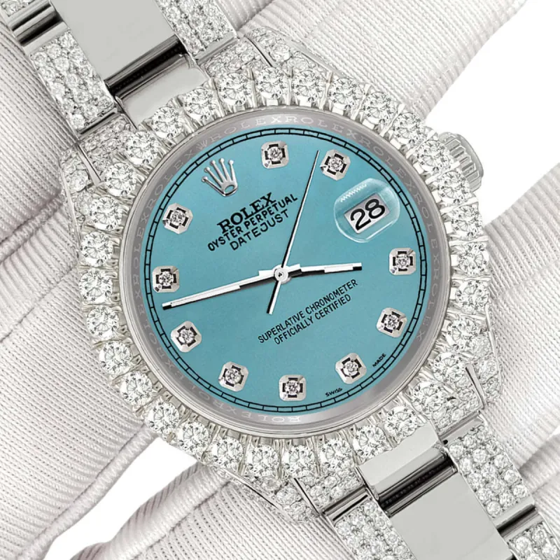 Rolex Datejust 31mm Pave 7.2ct Iced Diamond Turquoise Track Watch  TFJ-142508406 sold by Ruumur