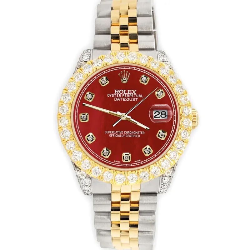 Rolex Datejust 31mm 2-Tone Watch 4.4ct Diamond Red MOP Dial/Bezel/Case/Lugs TFJ-142508083 sold by Ruumur