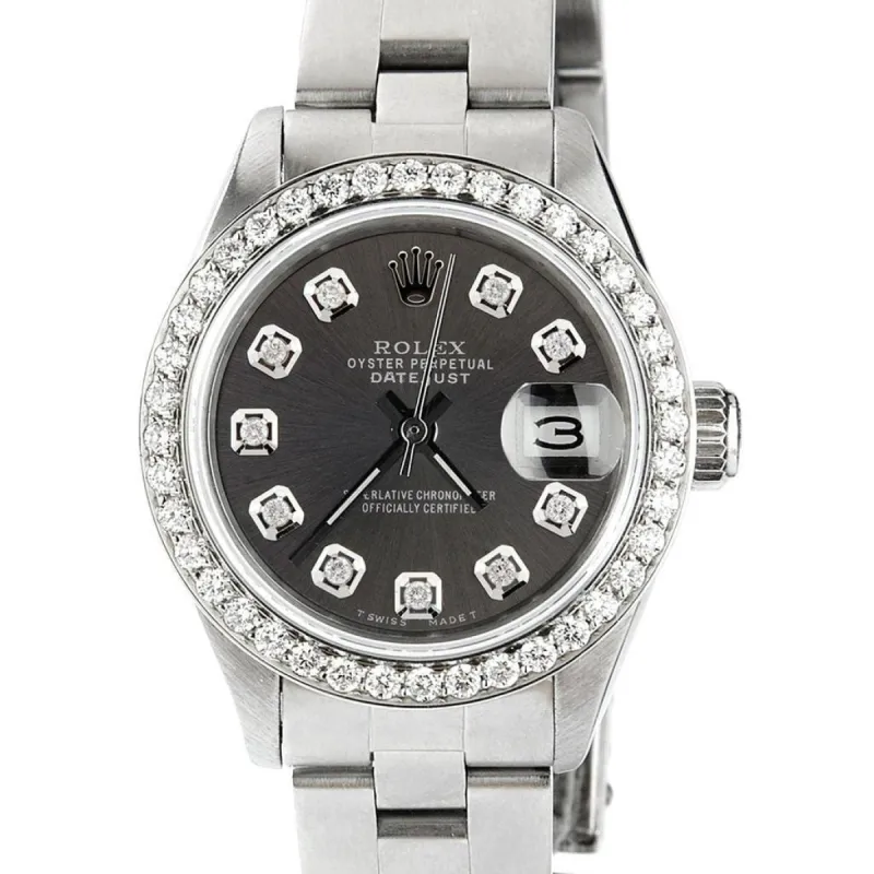 Rolex Datejust Ladies 26mm Steel Oyster w/Charcoal Grey Diamond Dial &amp; Bezel TFJ-142508074 sold by Ruumur
