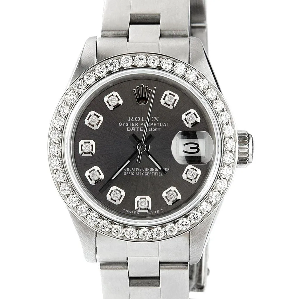 Rolex Datejust Ladies 26mm Steel Oyster w/Charcoal Grey Diamond Dial & Bezel TFJ-142508074 sold by Ruumur