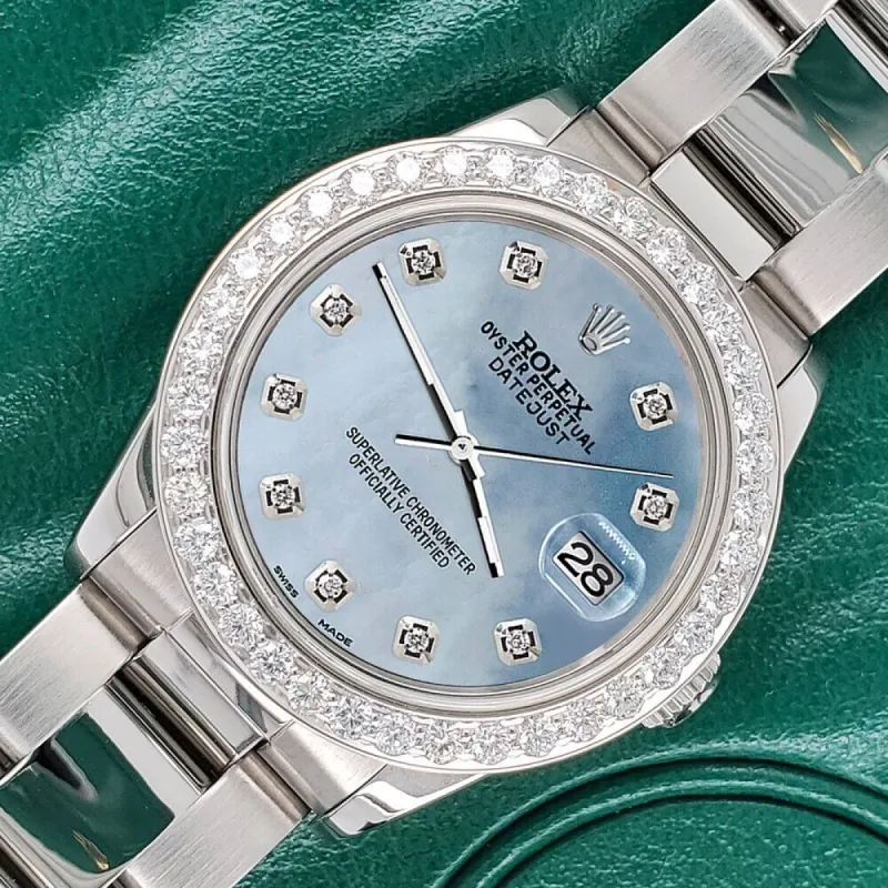 Rolex Datejust Midsize 31mm 1.52ct Bezel/Ice Blue Diamond Dial Oyster Watch TFJ-142507871 sold by Ruumur