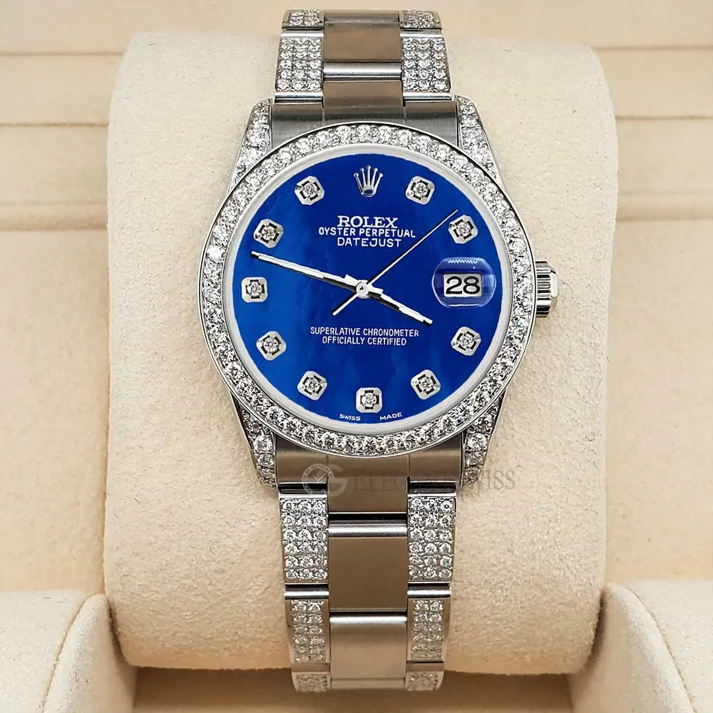 Rolex Datejust 31mm 3.5ct Diamond Bezel/Lugs/Bracelet/Blue MOP Dial Steel Watch TFJ-142508816 sold by Ruumur