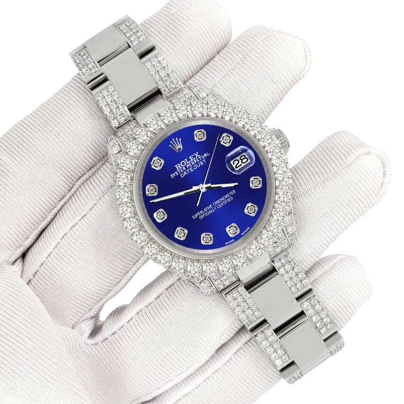 Rolex Datejust 31mm Pave 7.2ct Iced Diamond Navy Blue Watch  TFJ-142508418 sold by Ruumur