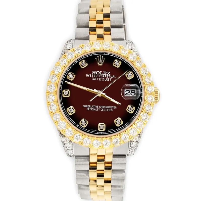 Rolex Datejust 31mm 2-Tone 4.4ct Diamond Maroon Vignette Dial/Bezel/Case/Lugs TFJ-142508085 sold by Ruumur