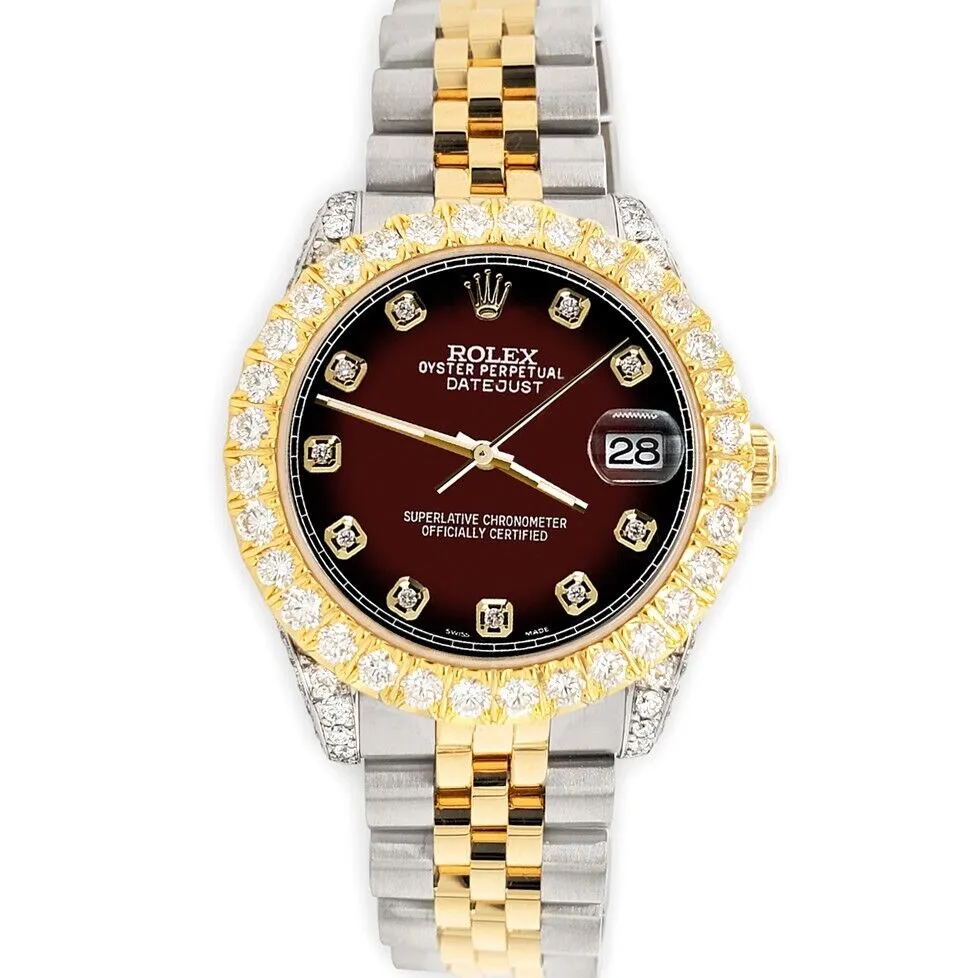 Rolex Datejust 31mm 2-Tone 4.4ct Diamond Maroon Vignette Dial/Bezel/Case/Lugs TFJ-142508085 sold by Ruumur
