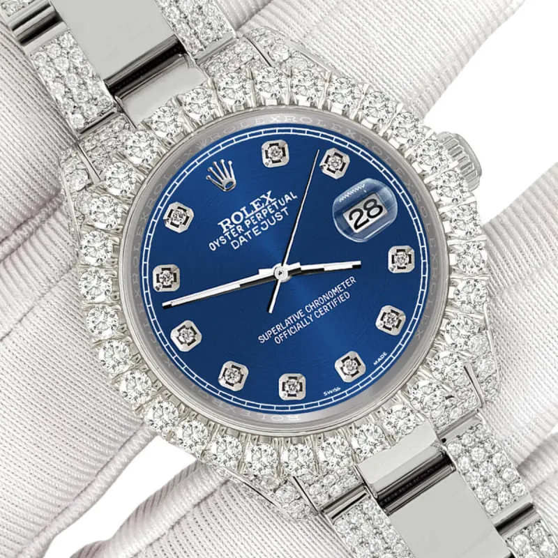 Rolex Datejust 31mm Pave 7.2ct Iced Diamond Cobalt Blue Track Watch  TFJ-142508464 sold by Ruumur