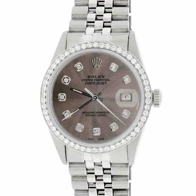 Rolex Datejust 36mm Steel Jubilee Watch with Dark Gray Dial &amp; Diamond Bezel TFJ-142508058 made by Ruumur