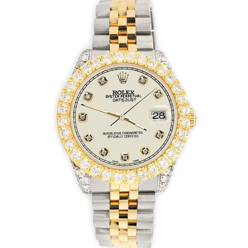 Rolex Datejust 31mm 2-Tone Watch 4.4ct Diamond Satin Linen Dial/Bezel/Case/Lugs TFJ-142508081 sold by Ruumur
