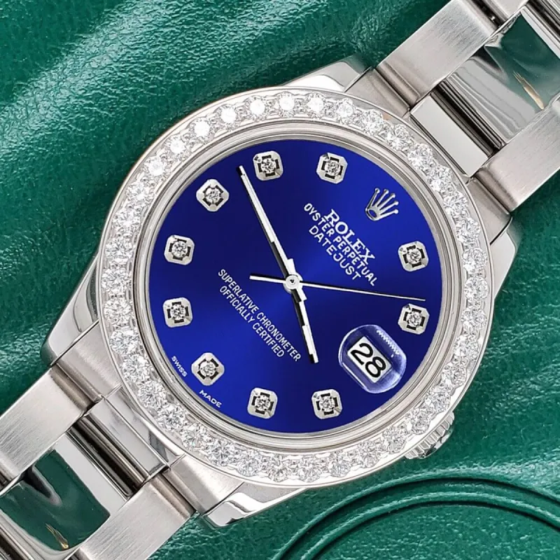 Rolex Datejust Midsize 31mm 1.52ct Bezel/Navy Blue Diamond Dial Oyster Watch TFJ-142507873 sold by Ruumur