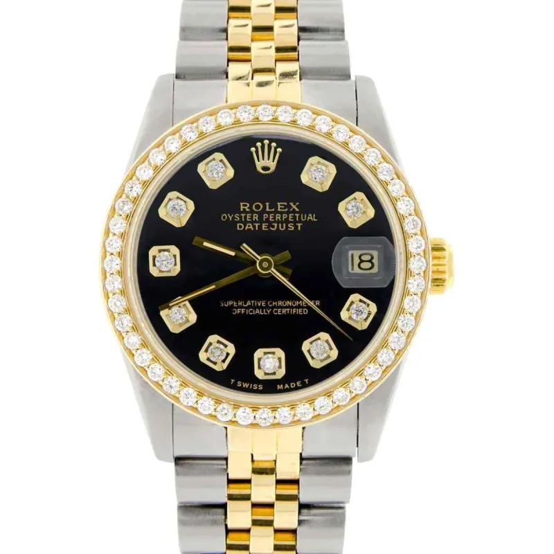 Rolex Datejust 2-Tone Gold/Steel 31mm Womens Watch w/Black Dial &amp; Diamond Bezel TFJ-142508121 sold by Ruumur