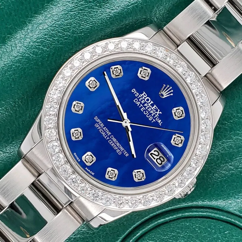 Rolex Datejust Midsize 31mm 1.52ct Bezel/Royal Blue MOP Dial Oyster Watch TFJ-142507872 sold by Ruumur