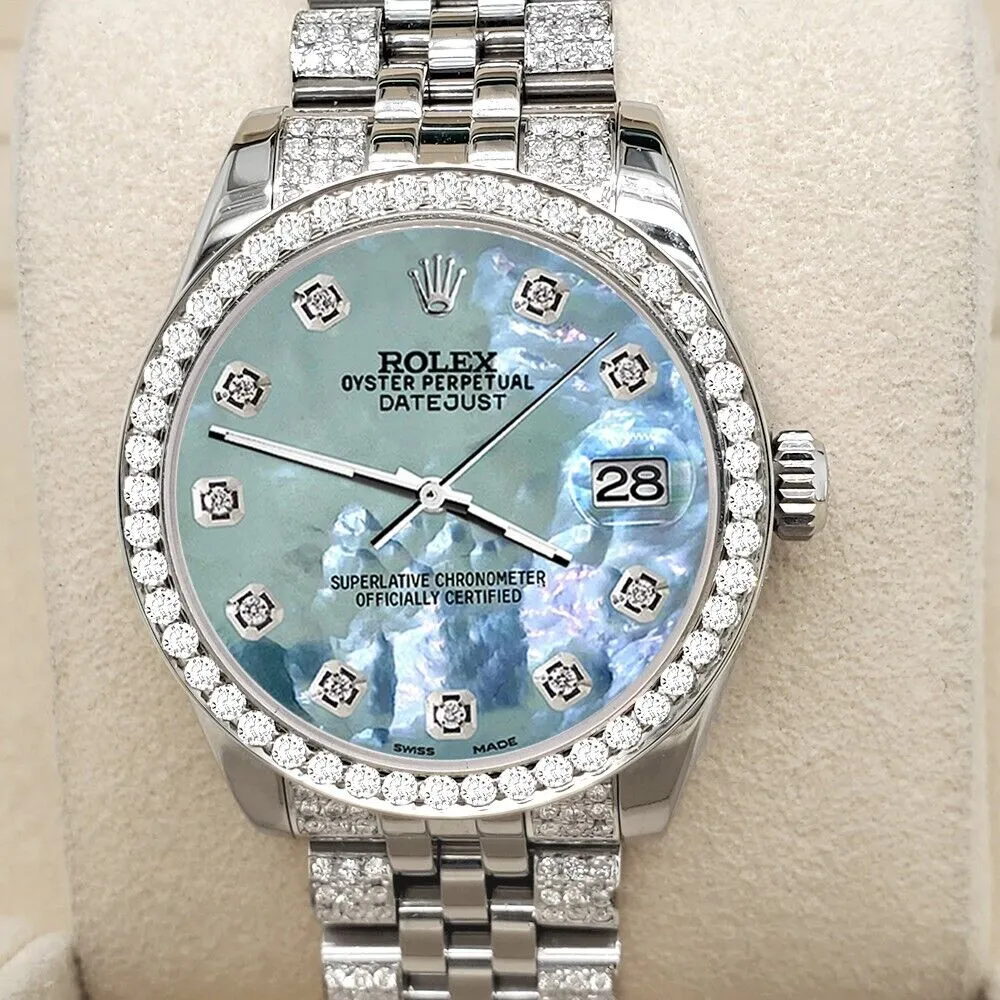 Rolex Datejust 31mm 3.30ct Diamond Bezel/Bracelet/Tahitian Blue MOP Dial Watch TFJ-142508207 sold by Ruumur
