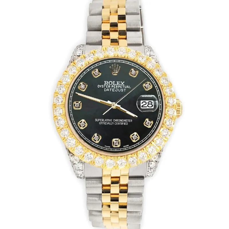 Rolex Datejust 31mm 2-Tone Watch 4.4ct Diamond Black MOP Dial/Bezel/Case/Lugs TFJ-142508092 sold by Ruumur