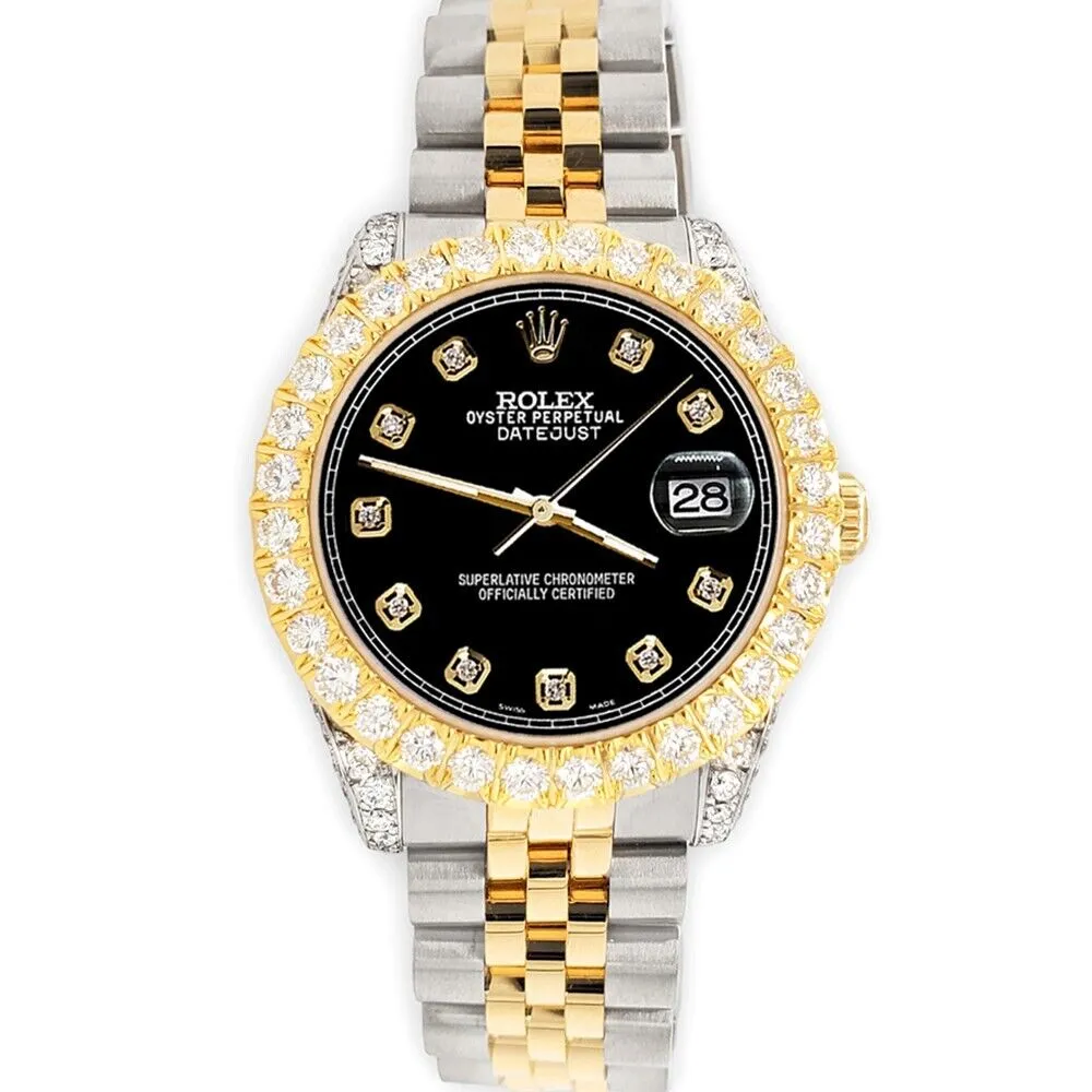 Rolex Datejust 31mm 2-Tone Watch 4.4ct Diamond Black Dial/Bezel/Case/Lugs TFJ-142508093 sold by Ruumur