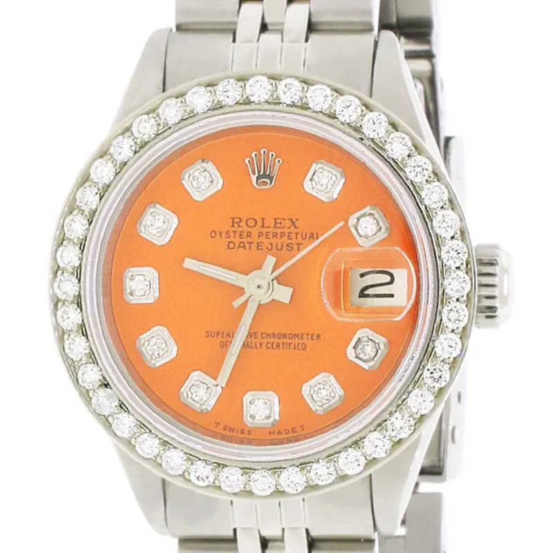 Rolex Datejust 26mm Diamond Bezel/Coral Orange Dial Jubilee Steel Watch TFJ-142508145 made by Ruumur