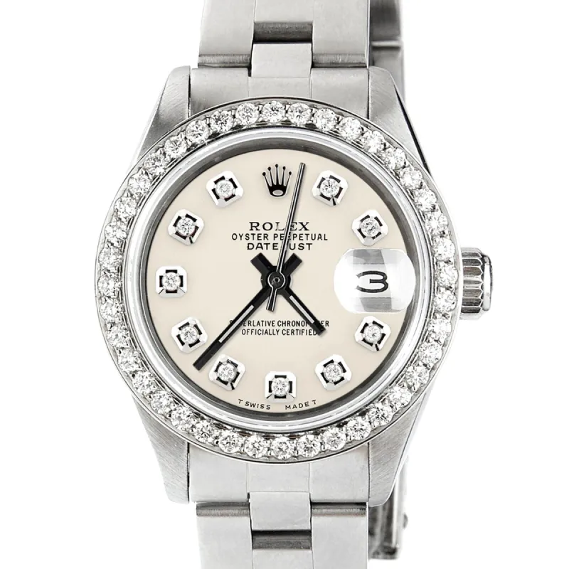 Rolex Datejust Ladies 26mm Diamond Bezel/Ivory Color Dial Oyster Steel Watch TFJ-142508026 sold by Ruumur