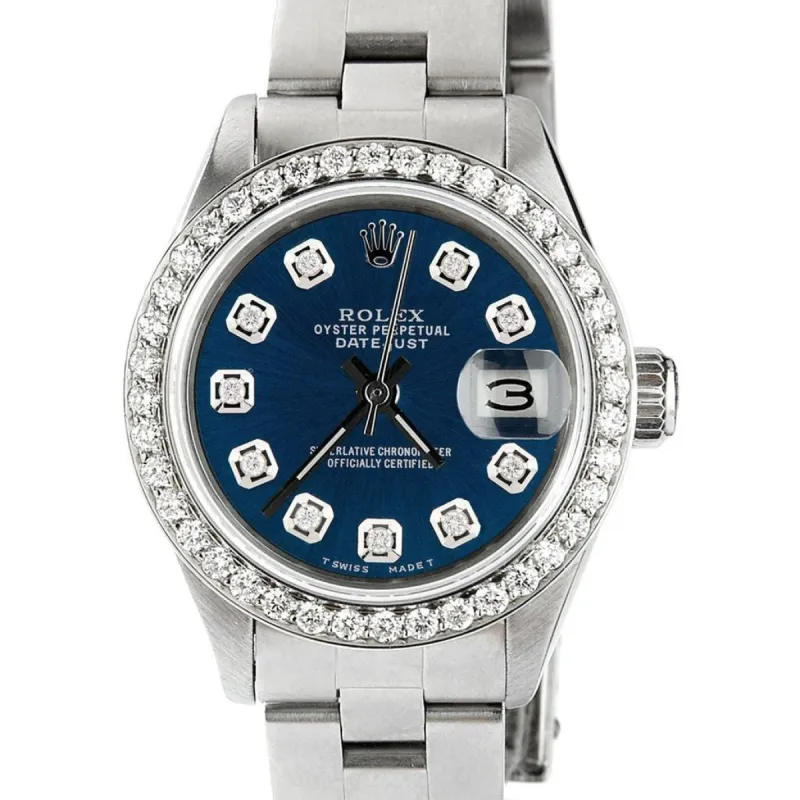 Rolex Datejust Ladies 26mm Diamond Bezel/Peacock Blue Dial Oyster Steel Watch TFJ-142508033 sold by Ruumur