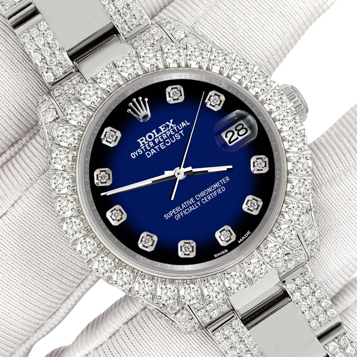Rolex Datejust 31mm Pave 7.2ct Iced Diamond Blue Vignette Watch 178240 TFJ-142508416 sold by Ruumur