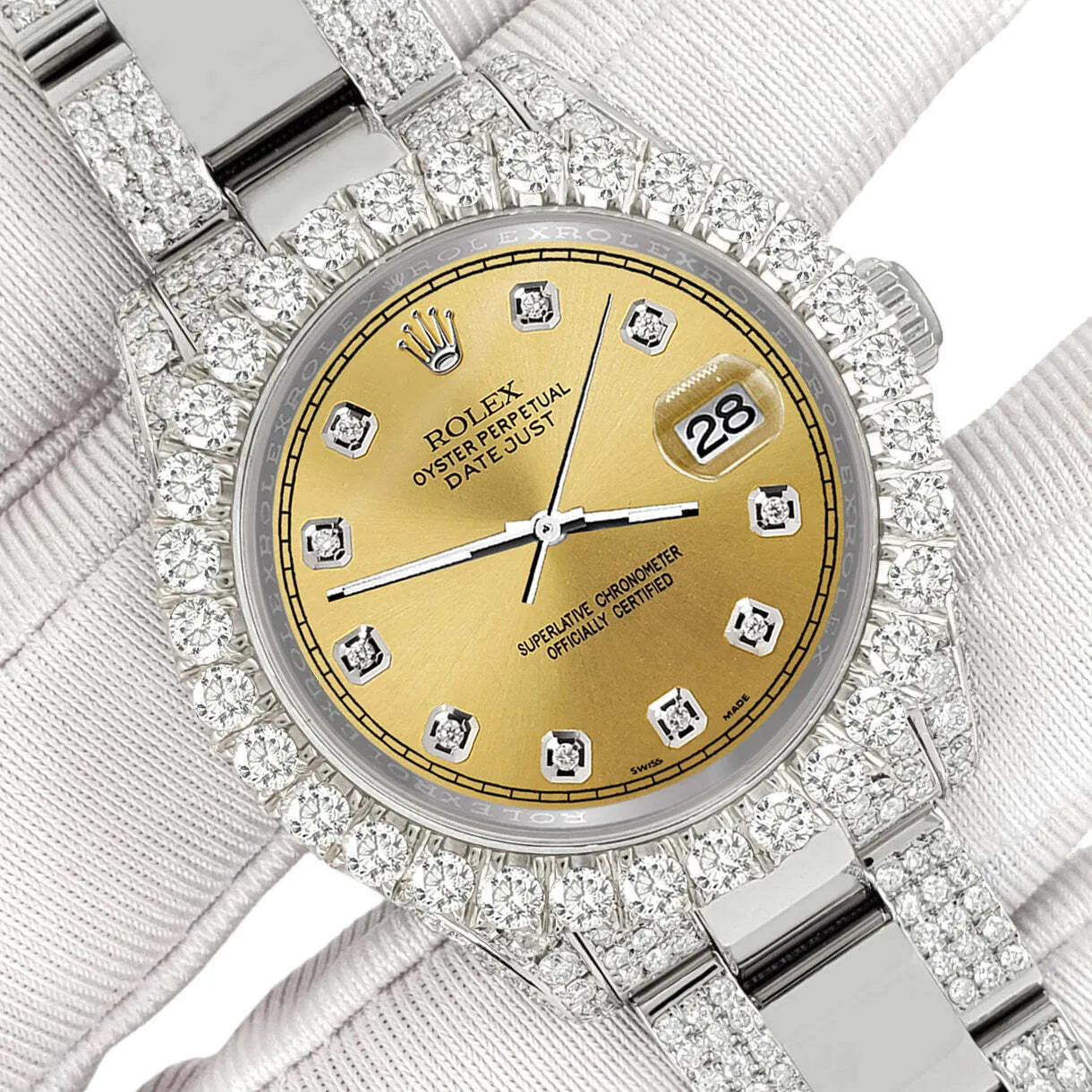 Rolex Datejust 31mm Pave 7.2ct Iced Diamond Champagne Track Watch 178240 TFJ-142508474 sold by Ruumur