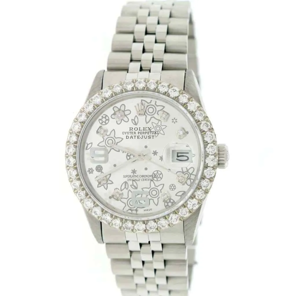 Rolex Datejust 36mm Jubilee Watch w/Silver Floral Diamond Dial & 2.8CT Bezel TFJ-142508105 sold by Ruumur