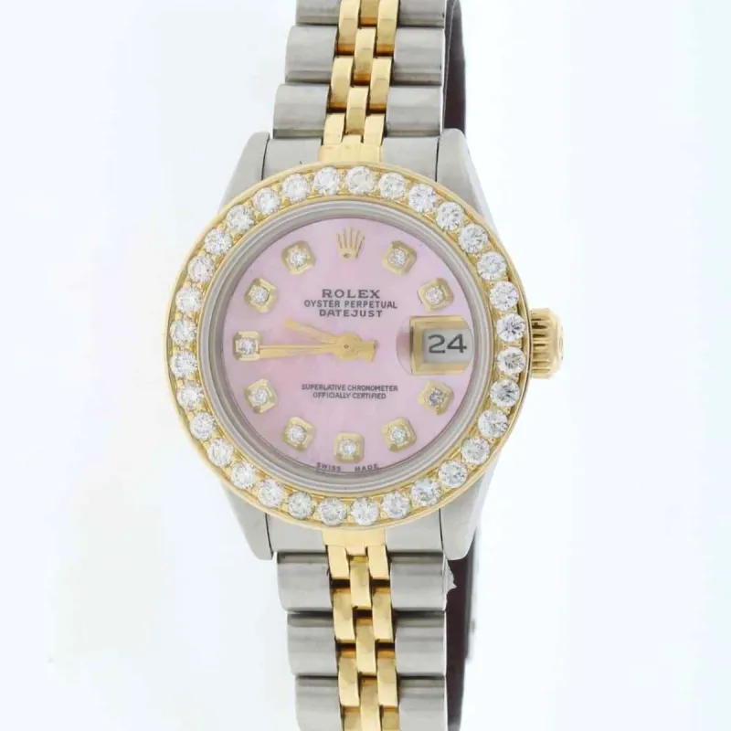 Rolex Datejust Ladies 2-Tone Gold/Steel 26mm Watch Pink MOP Diamond Dial/Bezel TFJ-142508188 sold by Ruumur