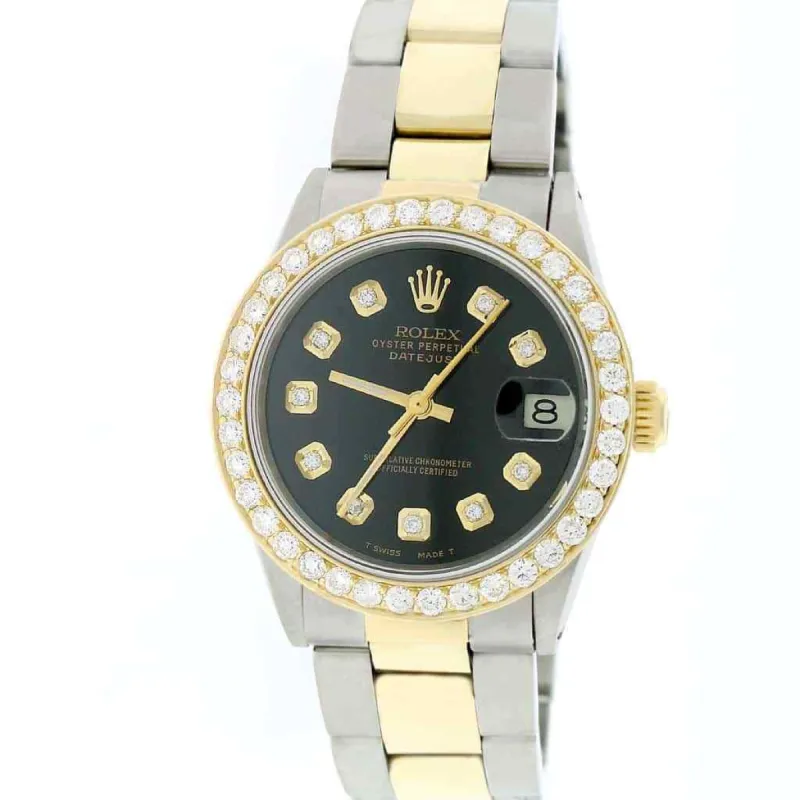 Rolex Datejust 2-Tone Gold/Steel 31mm Oyster w/Black Diamond Dial &amp; 1.52Ct Bezel TFJ-142508097 made by Ruumur