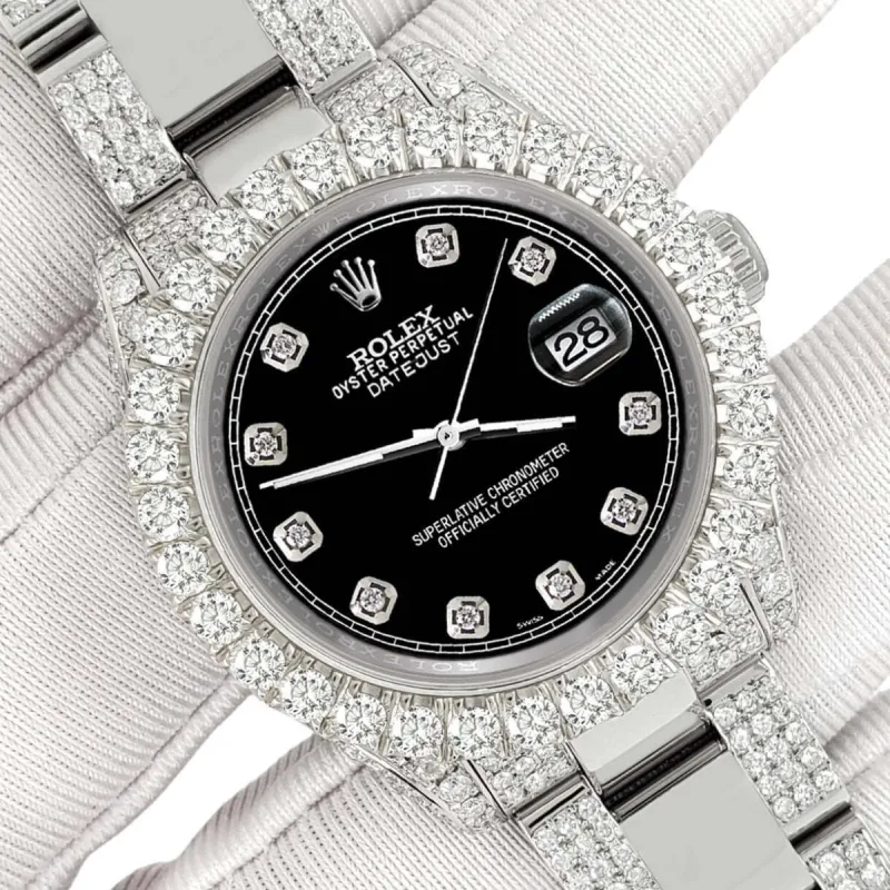 Rolex Datejust 31mm Pave 7.2ct Iced Diamond Black Track Watch 178240 TFJ-142508472 sold by Ruumur