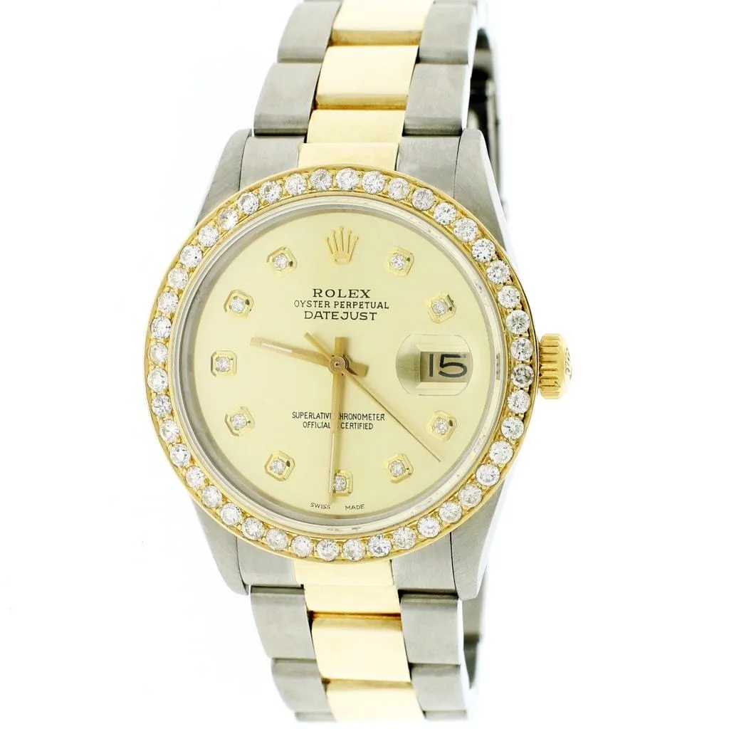 Rolex Datejust 2-Tone Gold/Steel 36mm Oyster w/Champagne Diamond Dial & Bezel TFJ-142508050 sold by Ruumur