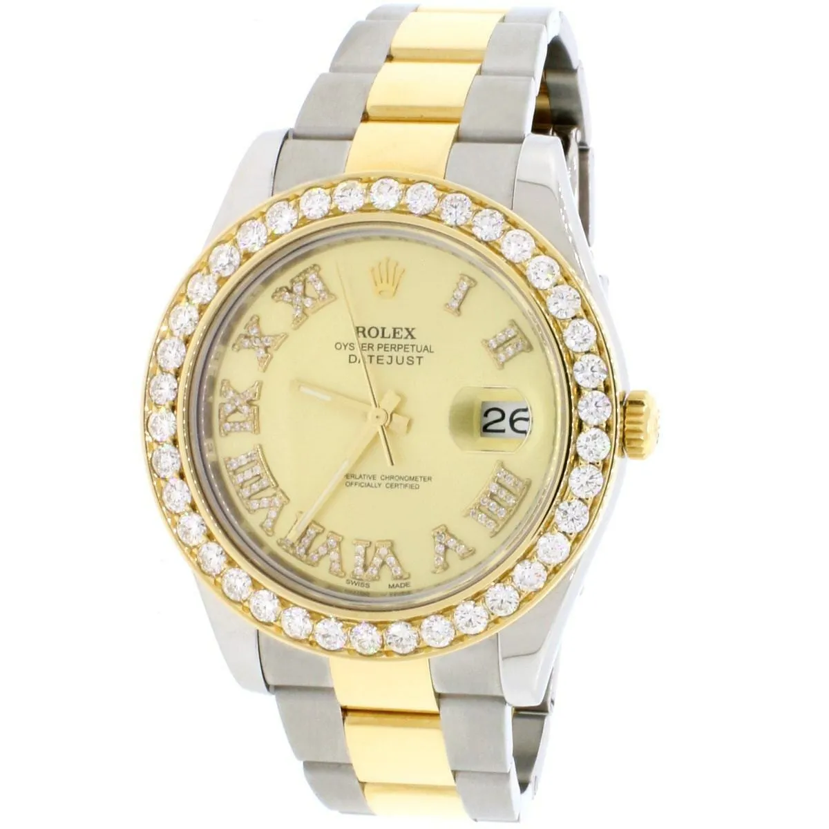 Rolex Datejust II 41mm 2-Tone 4.35ct Diamond Bezel/Champagne Roman Dial TFJ-142508057 sold by Ruumur