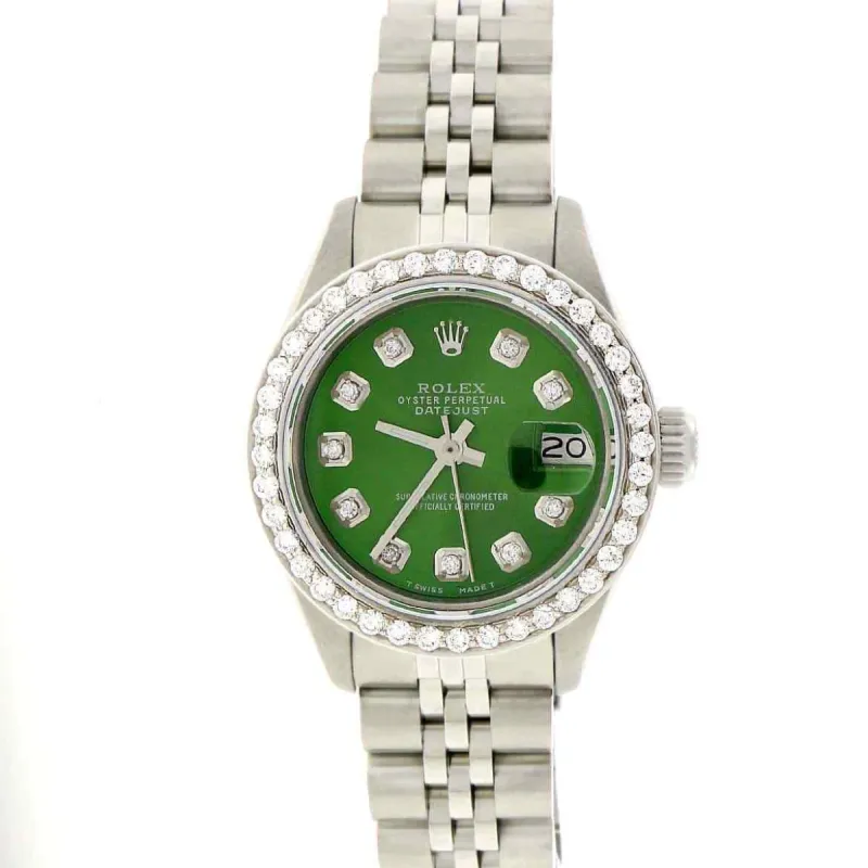 Rolex Datejust Ladies 26mm Diamond Bezel/Olive Green Dial Jubilee Steel Watch TFJ-142508183 sold by Ruumur