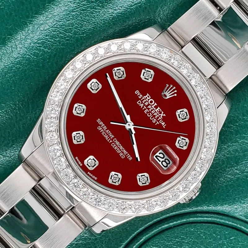Rolex Datejust Midsize 31mm 1.52ct Bezel/Imperial Red Diamond Dial Oyster Watch TFJ-142507875 sold by Ruumur