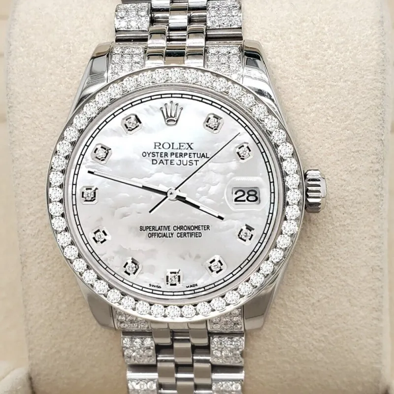 Rolex Datejust Midsize 31mm 3.3ct Diamond Bezel/Bracelet/White MOP Dial Watch TFJ-142508208 sold by Ruumur