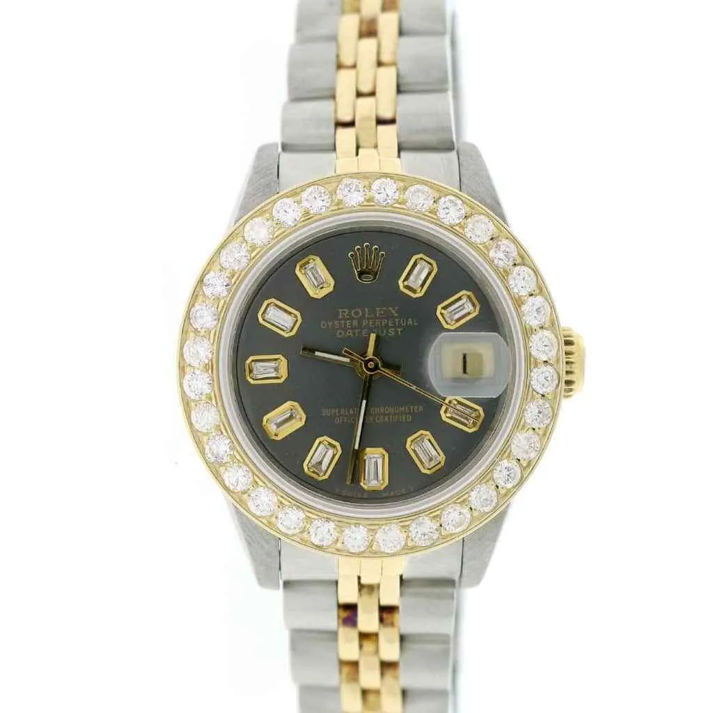Rolex Datejust 2-Tone 26mm 1.3Ct Diamond Bezel/Grey Baguette Dial Jubilee Watch TFJ-142508142 sold by Ruumur
