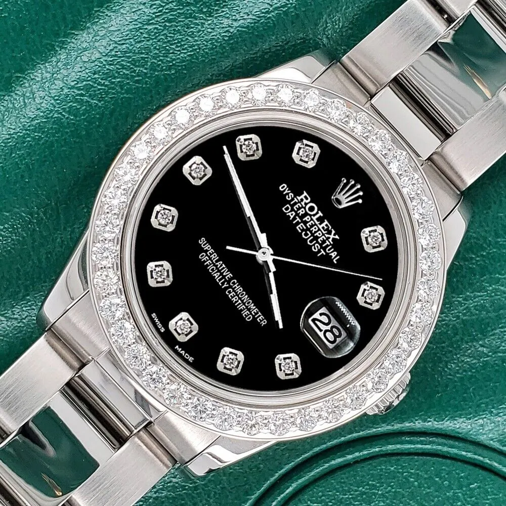 Rolex Datejust Midsize 31mm 1.52ct Bezel/Black Diamond Dial Steel Oyster Watch TFJ-142507892 sold by Ruumur