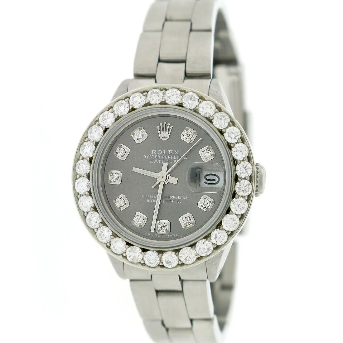 Rolex Datejust Ladies 26mm 1.96Ct Diamond Bezel/Grey Dial Oyster Steel Watch TFJ-142508158 sold by Ruumur