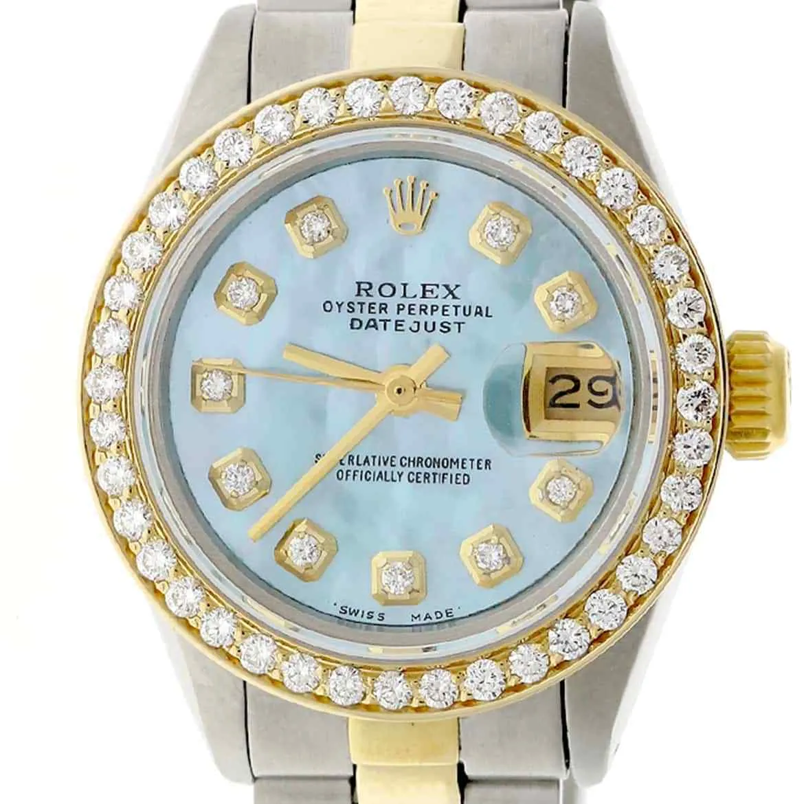 Rolex Datejust 2-Tone 26mm 0.85CT Diamond Bezel/Sky Blue MOP Dial Oyster Watch TFJ-142508101 sold by Ruumur