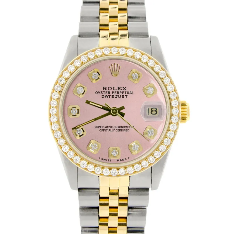 Rolex Datejust 2-Tone Gold/Steel 31mm Womens w/Orchid Pink Dial &amp; Diamond Bezel TFJ-142508047 sold by Ruumur