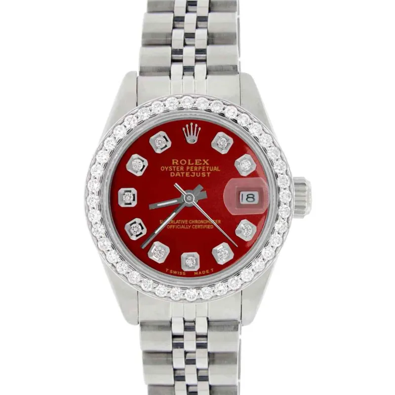 Rolex Datejust Ladies 26mm Diamond Bezel/Ruby Red Dial Jubilee Steel Watch TFJ-142508020 sold by Ruumur