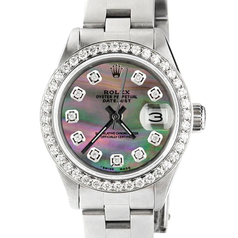 Rolex Datejust Ladies 26mm Steel Oyster w/Tahitian MOP Dial &amp; Diamond Bezel TFJ-142508028 sold by Ruumur