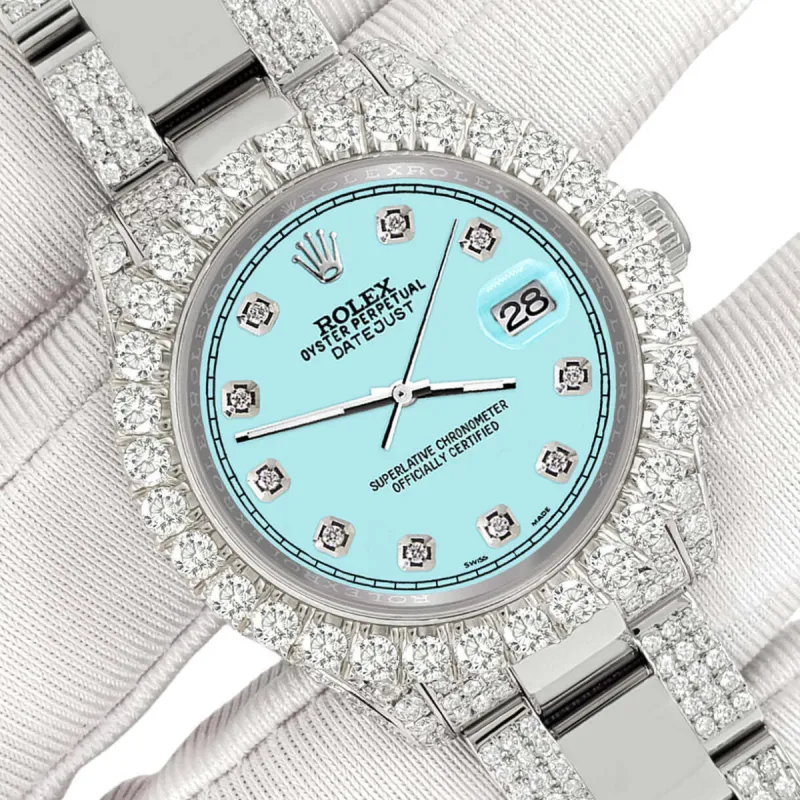 Rolex Datejust 31mm Pave 7.2ct Iced Diamond Ice Blue Track Watch  TFJ-142508407 sold by Ruumur