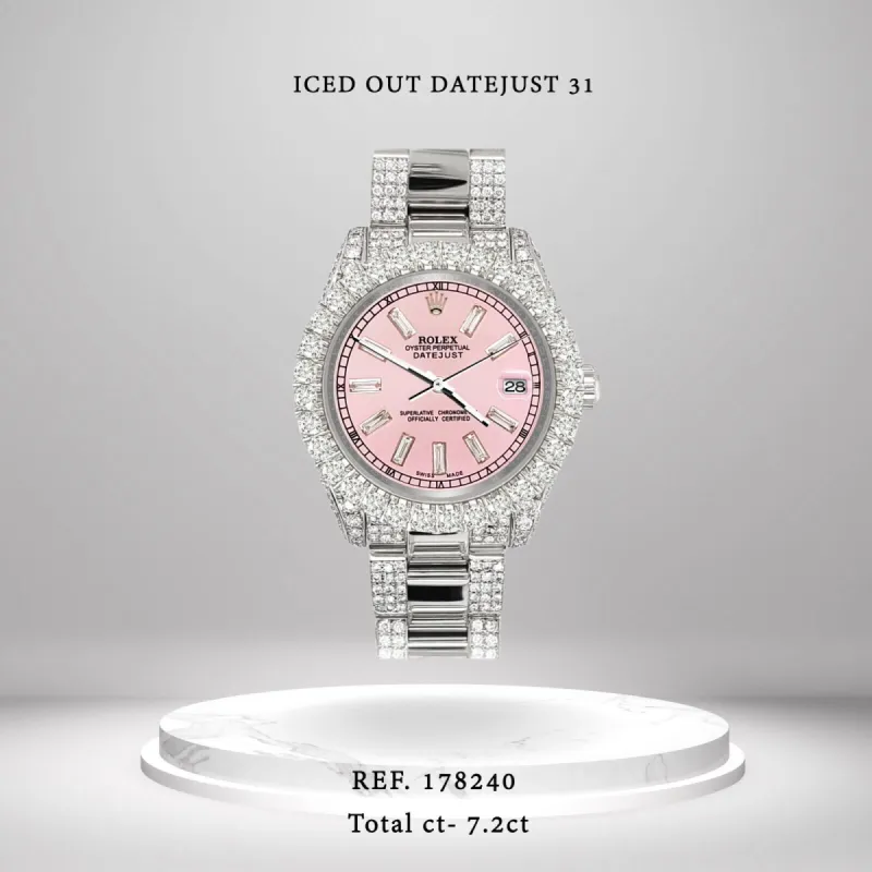 Rolex Datejust 31mm Pave 7.2ct Pink Diamond Baguette Dial Watch 178240 TFJ-142507934 sold by Ruumur