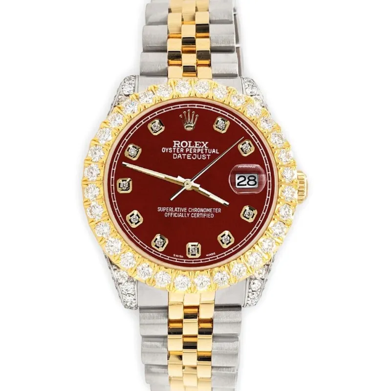 Rolex Datejust 31mm 2-Tone Watch 4.4ct Diamond Imperial Red Dial/Bezel/Case/Lugs TFJ-142508086 sold by Ruumur